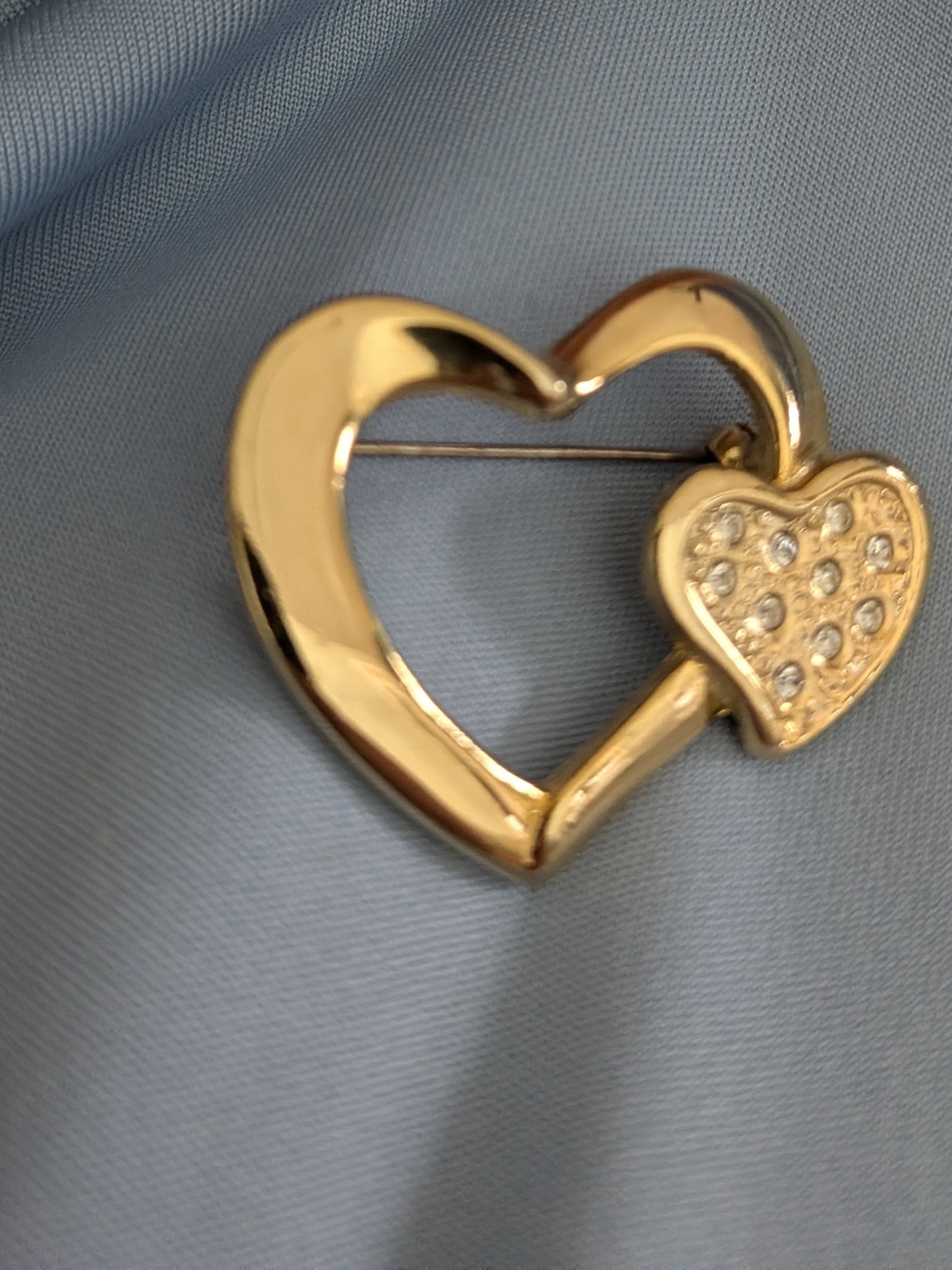 Gold Heart Pin Brooch with Crystal Accent - Women's Jewelry